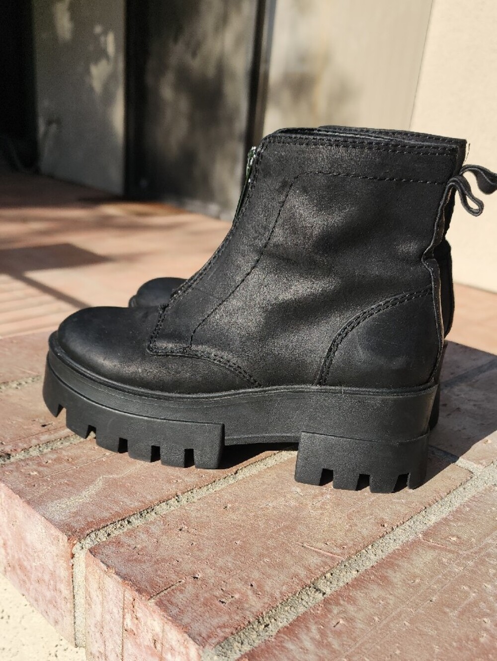 GB Black Front-Zip Combat Ankle Boots